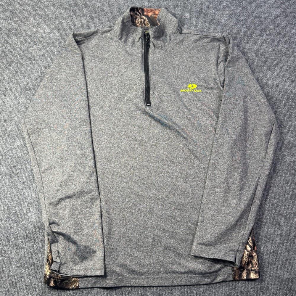 Mossy Oak Quarter Zip Mens M Gray Camo Performance Hunting Pullover